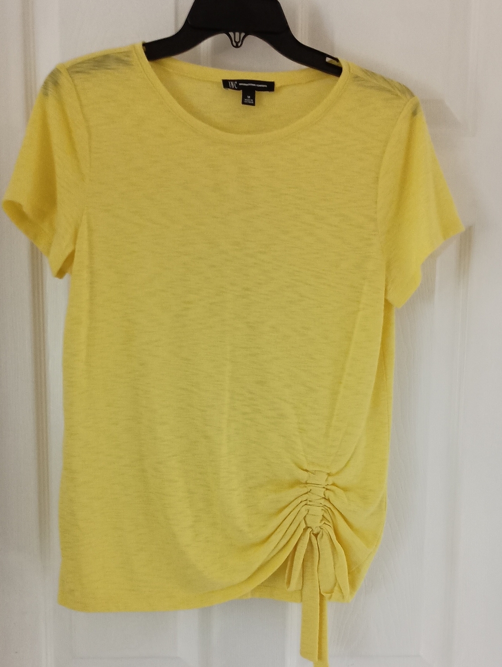 INC International Concepts Yellow Short Sleeve Side-Tie Tee